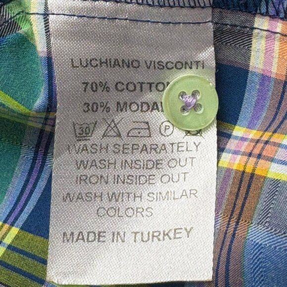Luchiano Visconti‎ Plaid Cotton Modal Blend Button Down Shirt - Picture 7 of 9